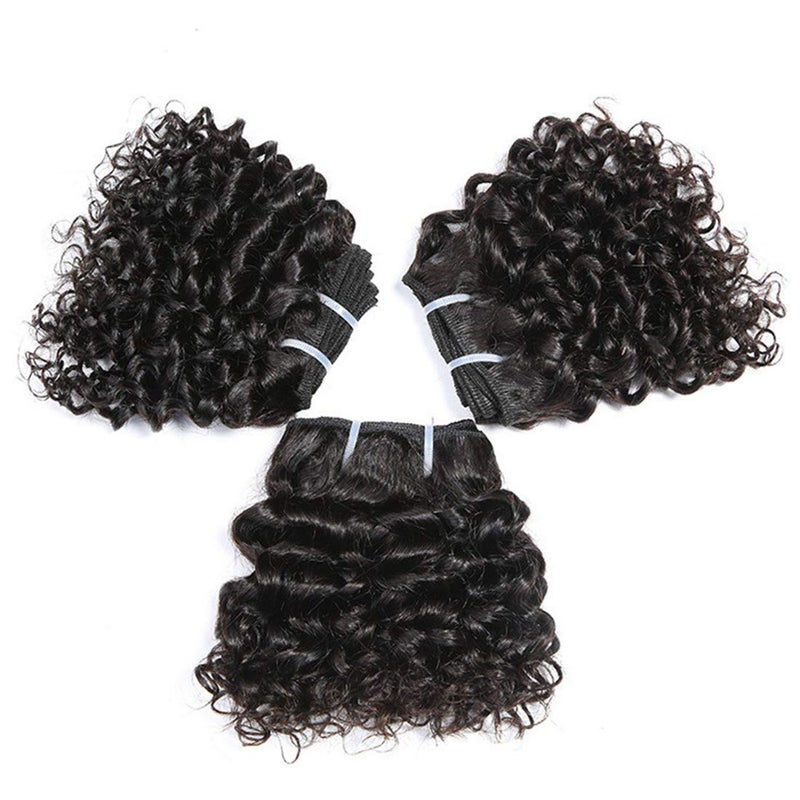 Aiokrtse Peruvian Virgin Hair Short Kinky Curly Human Hair Weave Bundles 3 Bundles 6 inches with 1 Small Closure 122 Grams Natural Colour - Image 4